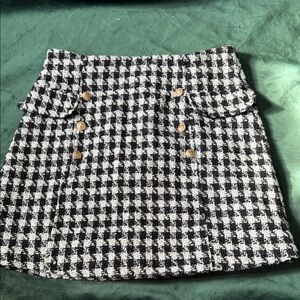 miami Black & White Houndstooth Tweed Mini Skirt with Gold Buttons
